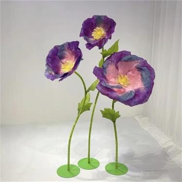 Imagem de Conjunto de 3 flores de papel grandes - adereços de flores artificiais gigantes para decoração de casa, festa, decoração de casamento e exibição de janela - decoração de flores falsas grandes