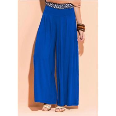 Imagem de Kit 2 Calça Pantalona Feminina Cintura Alta Tribo livre, Branco, Azul 