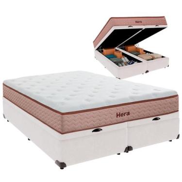 Imagem de Cama Baú King e Colchão Hera Molas Ensacadas Colchobel Branco