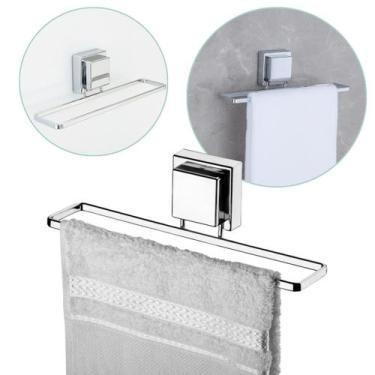 Imagem de Suporte Porta Toalha Rosto Lavabo Toalheiro Banheiro Ventosa Cromado -