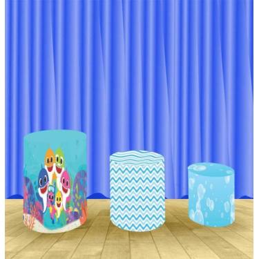 Imagem de Capa Para Trio De Mesas Cilindro Baby Shark Menino Kit 3 Capas - Fanta