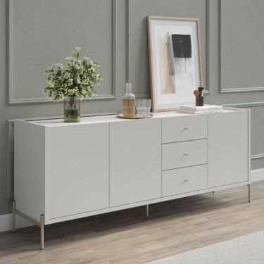 Imagem de Buffet Moderno com Gavetas e Pés de Aço Jasper Off White Fosco/Champanhe