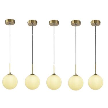 Imagem de Kit 5 Pendente Lavabo Globo Vidro Branco Ø12Cm Dourado Zan14