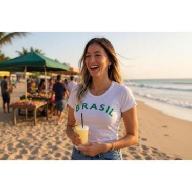 Imagem de Camiseta Feminina Casual Malha Algodão Brasil Moderna Confortável do P ao G1-Feminino
