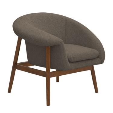 Imagem de Poltrona Decorativa Yumi Base Madeira Braço Direito Bouclé Marrom - Nexta Casa