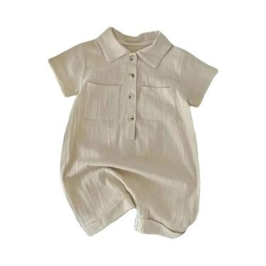 Imagem de Macacão De Verão Para Bebês Com Manga Curta Em Cor Sólida Com Bolsos 0