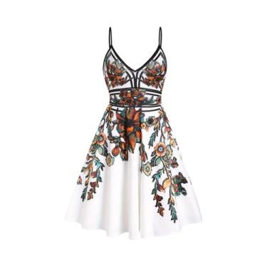 Imagem de Vestido Mini A-Line Floral De Verão plus Size Com Manga Trompete E Alç