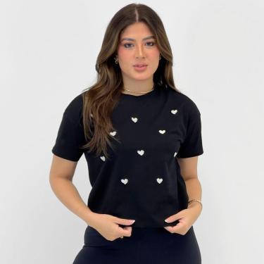 Imagem de Camiseta Malwee Cropped com Bordado Manga Curta Feminino-Feminino