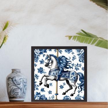 Imagem de Quadro Cavalo Carrossel Estilo Azulejo Português - 33x33cm - com vidro