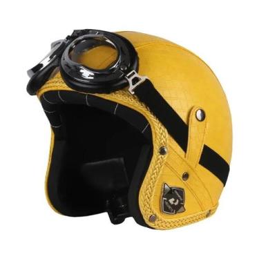 Imagem de Capacete Retrô Vintage De Couro PU Para Motocicleta Aberto 3/4 Estilo 