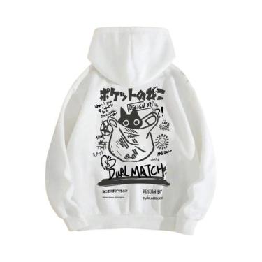 Imagem de Moletom Feminino Harajuku Com Estampa De Gato, Macio, Solto E Casual C