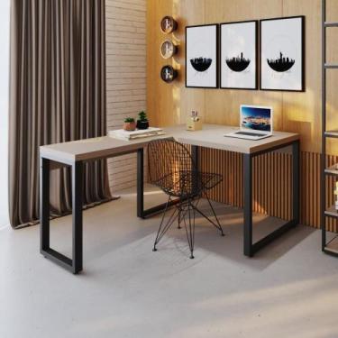 Imagem de Mesa Em L Operacional 120x160x75cm Yon - Off White-est.preta Off White