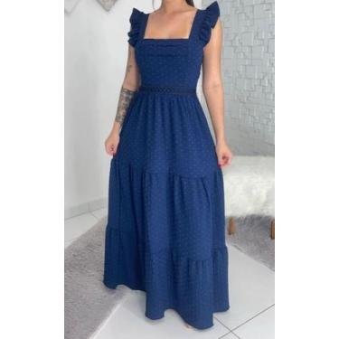 Imagem de Vestido Longo com babado e renda - BelModas, Azul escuro