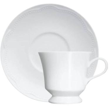 Imagem de Xícara de Chá com Pires Porcelana Germer Branco 190ml Relevo Cottage A