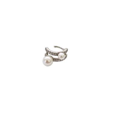 Imagem de Piercing Unitário com Duas Fileiras de Pérolas Banhado a Ródio Branco 