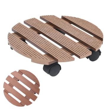 Imagem de Suporte Vaso Planta Redondo Com Rodas Pallet Movel Deck Jardim Varandas Sacadas Resistente Versatil Decoracao