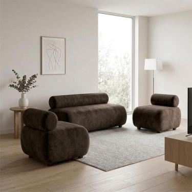 Imagem de Sofá Namoradeira e KIT2 Poltronas Decorativa Para Sala Nara SUEDE - DR