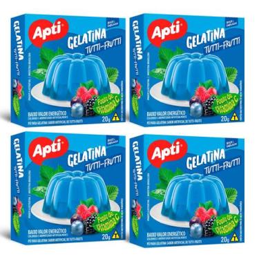 Imagem de Kit 4 Gelatina em Pó Sabor Tutti Frutti Sobremesa Prática Apti