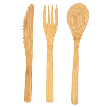 Imagem de Conjunto de facas de colher de garfo de cozinha estilo japonês 3 peças conjunto de utensílios de mesa de bambu para cozinha doméstica