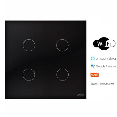 Imagem de Interruptor Touch Wi-Fi Tok Glass 4 Botões Preto 4X4 Lumenx