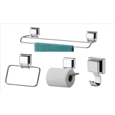 Imagem de Kit conjunto banheiro inox ventosa sucção 4 peças Future