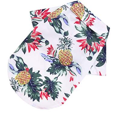 Imagem de Camisas havaianas para cães camiseta para animais de estimação com estampa de árvore floral de coco colete de lapela manga curta roupas para cães pequenos, médios grandes