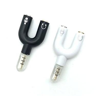Imagem de Divisor de microfone para fones de ouvido 2 peças, formato U, divisor em Y de 3,5 mm para fone de ouvido estéreo de áudio e microfone para todos os dispositivos Jack de 3,5 mm preto e branco