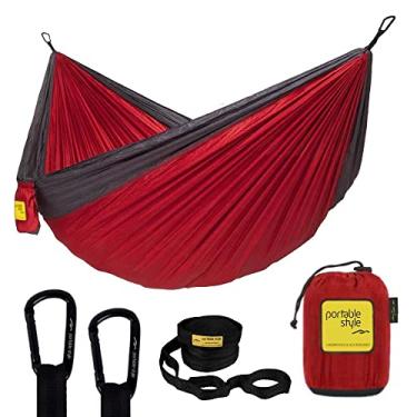 Imagem de Rede De Descanso Camping Portátil Dupla Cinta Portable Style Cor:Vermelho Cinza