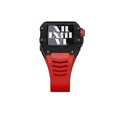 Imagem de CZKE Nova capa de metal para Apple Watch Series 8 45mm Pulseira de relógio de aço inoxidável para Apple Watch 7 41mm Band Shell Iwatch Series 6 5 SE (Cor: Vermelho Preto, Tamanho: 41MM)