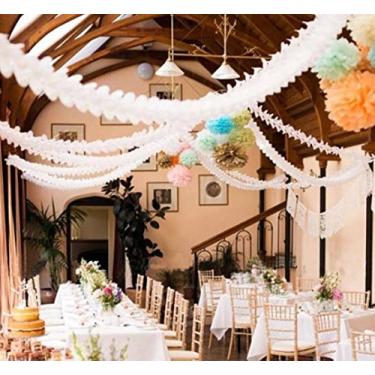 Imagem de MerryNine Flâmulas de festa, 6 peças, 3,6 m, cada guirlanda reutilizável de flores de papel trevo de quatro folhas para festa, decoração de casamento (branco puro)