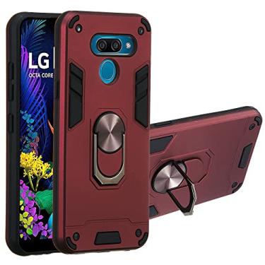 Imagem de LVSHANG Capa para celular para LG K50, capa à prova de choque de nível militar com suporte magnético para carro para suporte de anel para LG K50 capa protetora (cor: vermelho vinho)