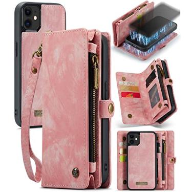 Imagem de ZORSOME Capa carteira para iPhone 12,2 em 1 couro premium destacável PU com 8 compartimentos para cartões, bolsa magnética com zíper, alça de pulso para mulheres, homens e meninas, rosa
