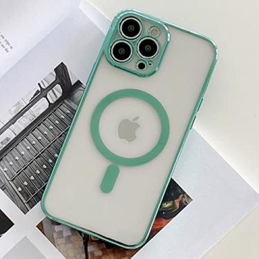 Imagem de Estojo de carga magnética sem fio para iPhone 14 13 12 Mini 11 Pro Max XR XS 8 Plus Revestimento de luxo Capa transparente de silicone macio, verde, para iPhone 12 Mini