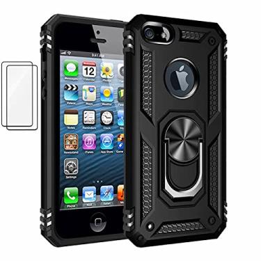 Imagem de Capa para Apple iPhone 5s Capinha com protetor de tela de vidro temperado [2 Pack], Case para telefone de proteção militar com suporte para Apple iPhone 5s (preto)
