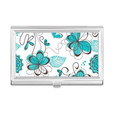 Imagem de Porta-cartão de visita com flores de água-marinha modernas e porta-cartões