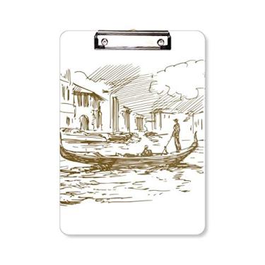Imagem de River Boat Landmark Sketch Paisagem Prancheta Pasta, Bloco de Escrita Placa de Apoio A4
