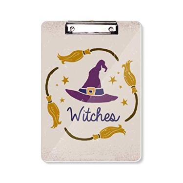 Imagem de Chapéu roxo estampa de desenho animado Halloween prancheta pasta, bloco de escrita A4