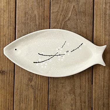 Imagem de GUIPAIHAI Prato de peixe de 40,64 cm de prato japonês, utensílio de mesa, cor esmaltada, hotel, restaurante, placa de cerâmica doméstica grande prato de peixe (cor: branco)