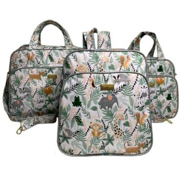 Imagem de Kit Bolsa Maternidade Mala Bebê Enxoval Safari 3 Peças