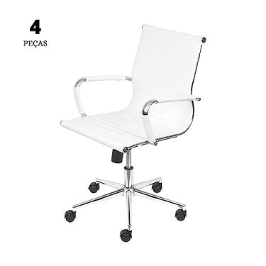 Imagem de Conjunto com 4 Cadeiras Eames Office Esteririnha Retrô Branca Baixa com base Rodízio