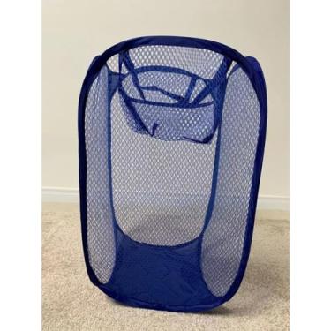 Imagem de Cesto Balde de Roupa Suja Dobrável em Nylon Casa Organizador (azul escuro, 40x40x70 cm (G))