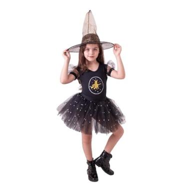 Imagem de Fantasia De Bruxa Feiticeira Infantil Com Saia De Tule Com Brilho Com Chapeu Halloween