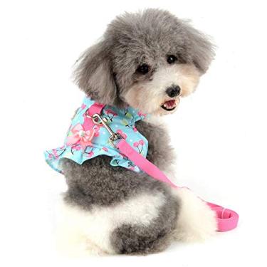 Imagem de SELMAI Peitoral e guia para gatos para caminhar à prova de fuga, colete cereja para cães pequenos, meninos, meninas, filhotes, fácil de calçar, jaqueta, macio, acolchoado, para passear ao ar livre,