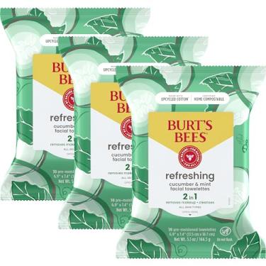 Imagem de Burt's Bees Toalhetes faciais de pepino e menta, para todos os tipos de pele, removedor de maquiagem refrescante e toalhas de limpeza facial, 30 unidades (pacote com 3)