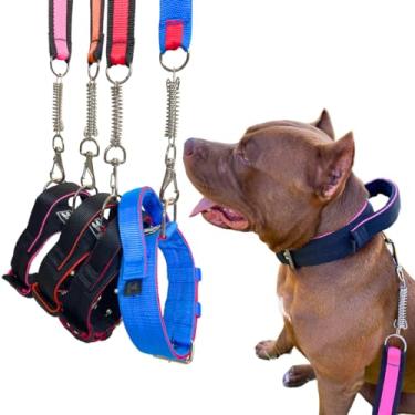 Imagem de A melhor Coleira Guia com Mola para Pet Pitbull Golden Retriever Pastor Alemão Rottweiler Dogvix (Azul/Vermelho, P)