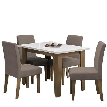 Imagem de Conjunto de Mesa Sala de Jantar Miami com 4 Cadeiras Trieste Suede 1,20m Cedro/Off White/Mascavo Dobuê