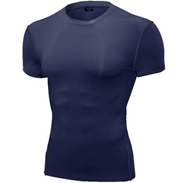 Imagem de SPVISE Camisetas de compressão masculinas de manga curta e secagem fresca para treino atlético, camisetas esportivas de camada básica, camisetas de ginástica, Azul marino, P