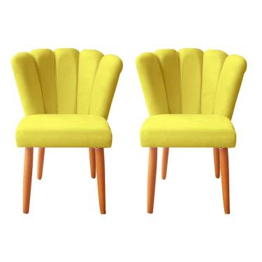 Imagem de kit 2 Cadeiras Sala de Jantar Estofada Pétala Suede Amarelo  - Twdecora
