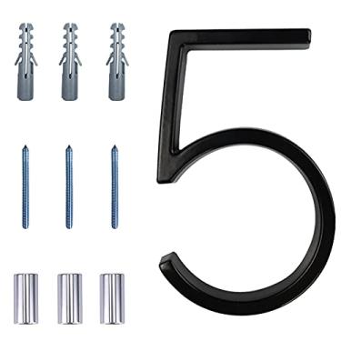 Imagem de Números de casa modernos flutuantes de 12,7 cm, número de endereço residencial de liga de zinco Deamos para fora da casa com acabamento de tinta reflexiva preto, suporte flutuante ou montagem embutida