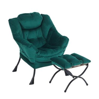 Imagem de LITA Cadeira preguiçosa com otomano, sofá estofado de lazer com acento moderno, cadeiras de leitura contemporâneas com apoios de braços e um bolso lateral para sala de estar, quarto e espaço pequeno